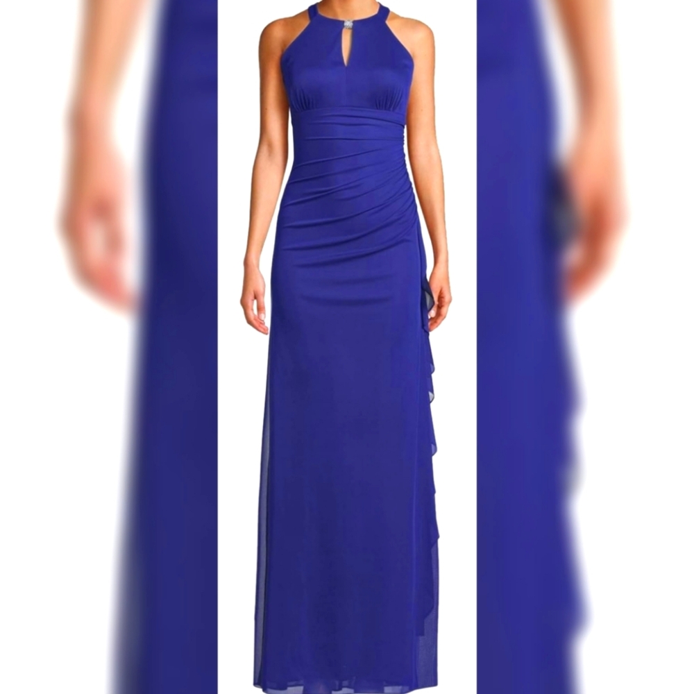 Betsy & Adam Womens Embellished Blue Keyhole Evening Dress Size 8